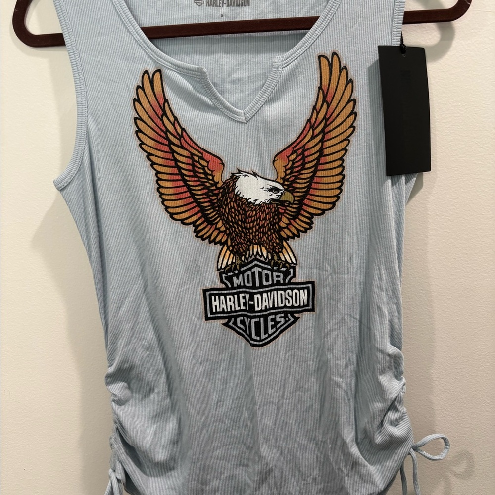 Harley-Davidson Women's Sky Blue Tank Top with Eagle Graphic